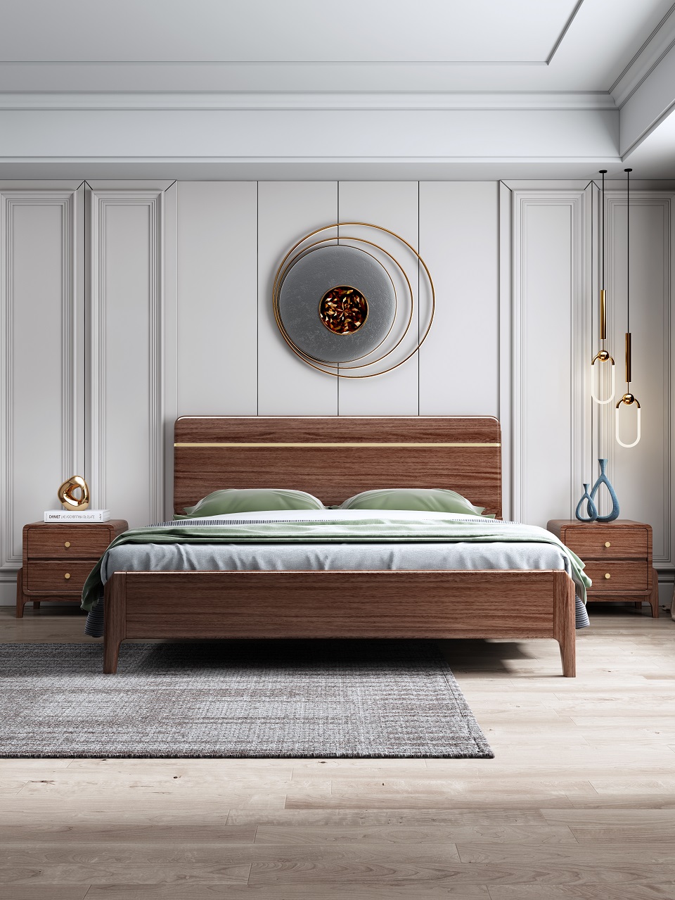 现代轻奢胡桃木床a823