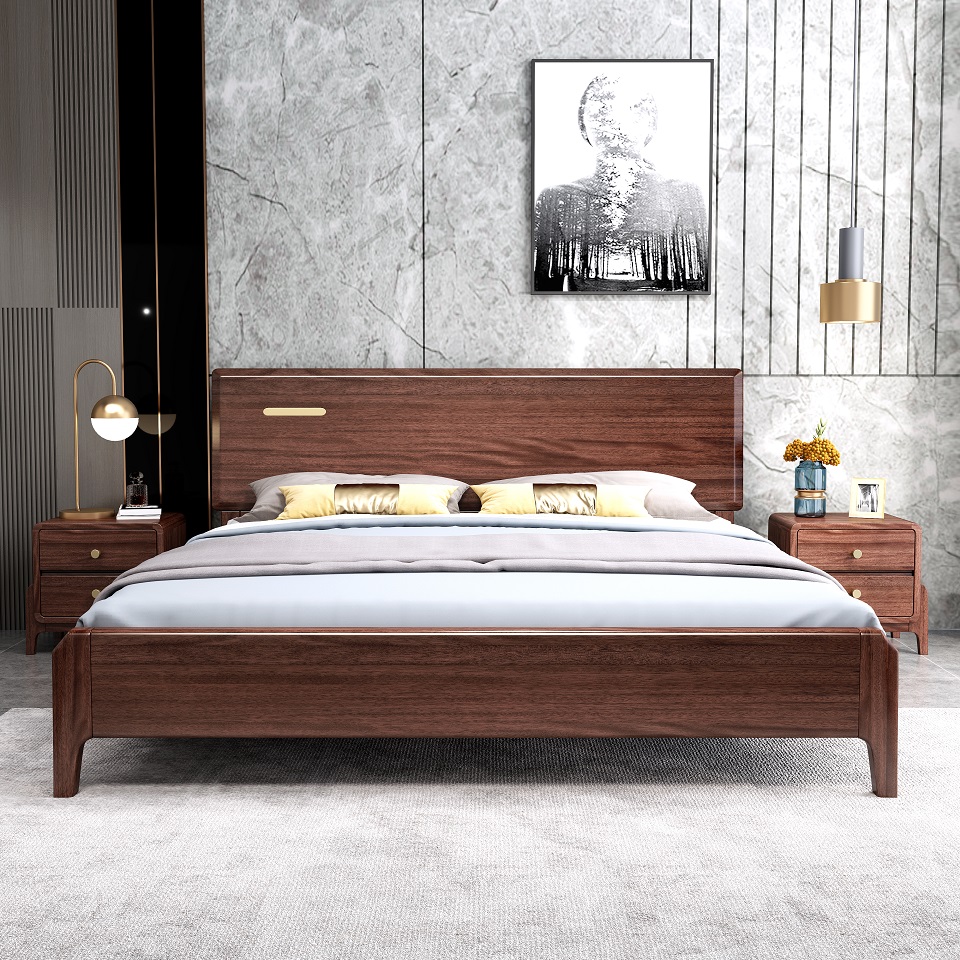 现代轻奢胡桃木床a804