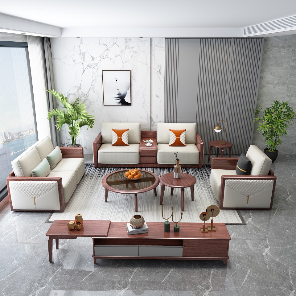 现代轻奢胡桃木123沙发a808